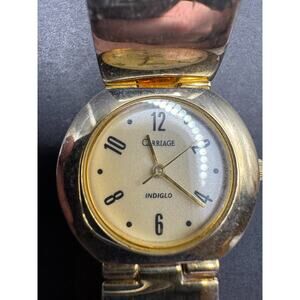 Carriage Indiglo By Timex Watch Women 29mm Retro Gold Tone Unique Band